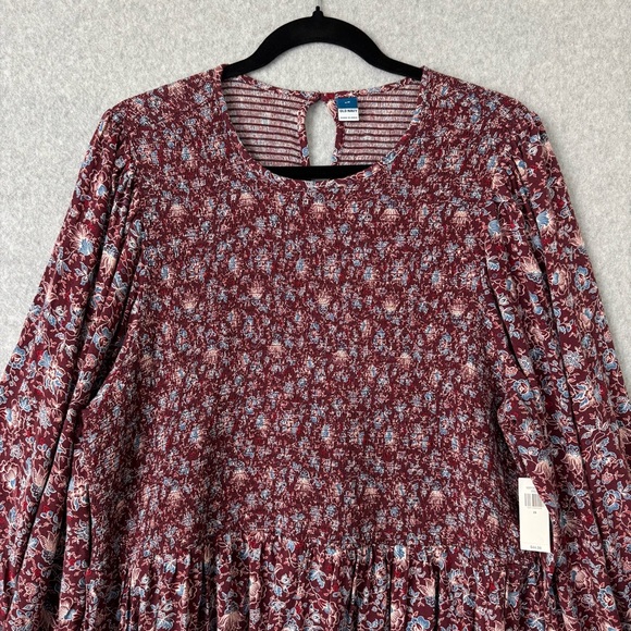Old Navy Women Dress 2X Burgundy Floral Smocked Cottagecore Country Boho Prairie - Picture 2 of 15